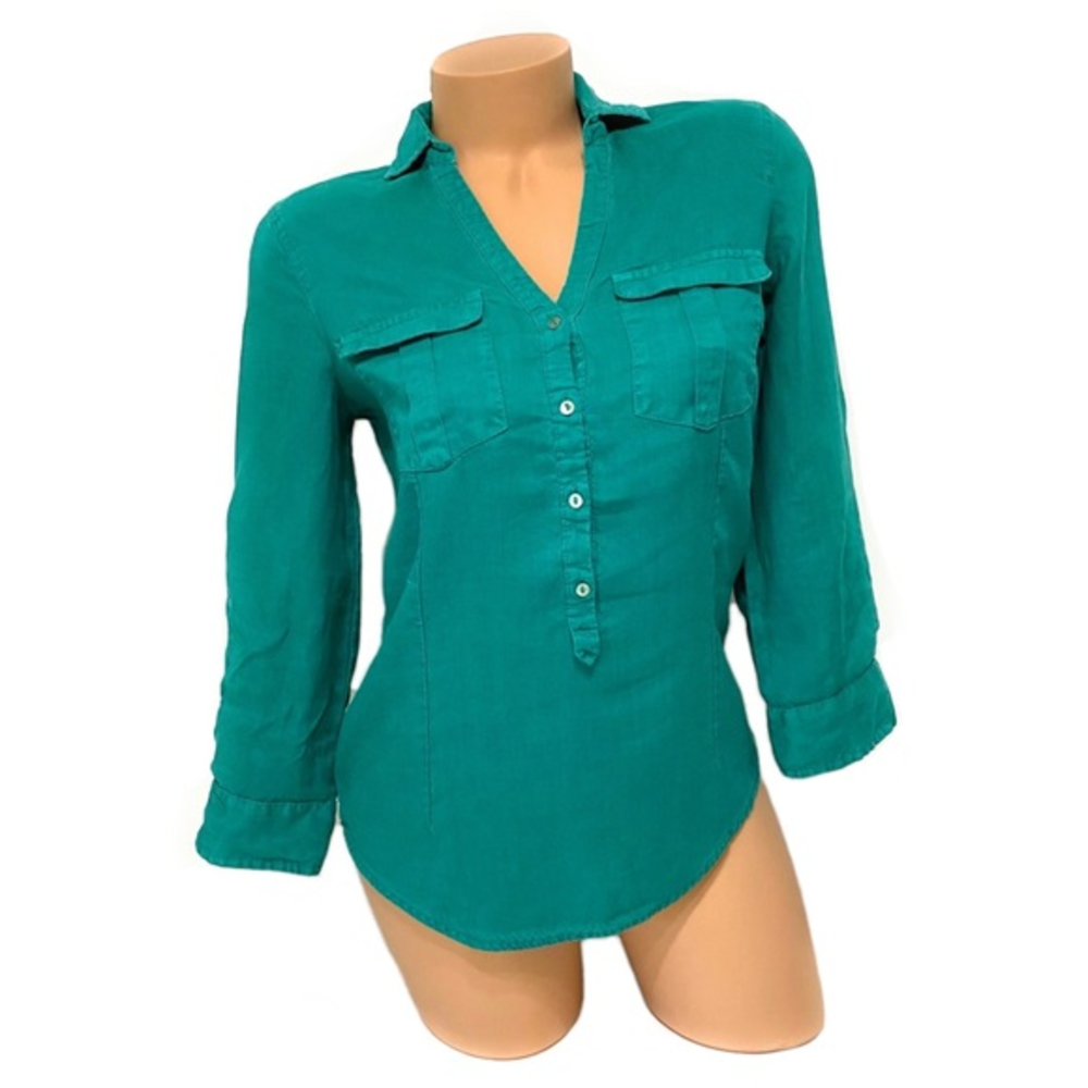 🌺 ZARA Basic Emerald‎ Green Blouse Button Top